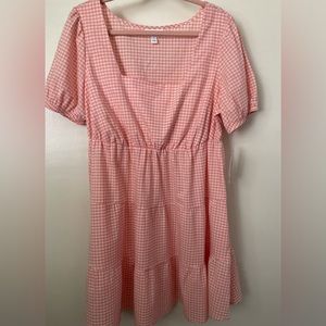 Morgan Taylor Square Neck Tiered Gingham Dress Peach & White NEW Size 1X